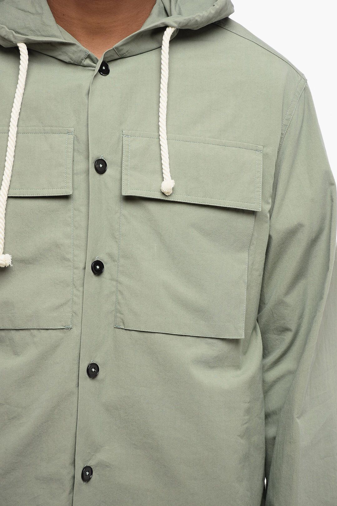 Jil Sander og1mm0625 Cotton Saharan Hooded Shirt in Military Green Size US M / EU 48-50 / 2 - 3 Thumbnail