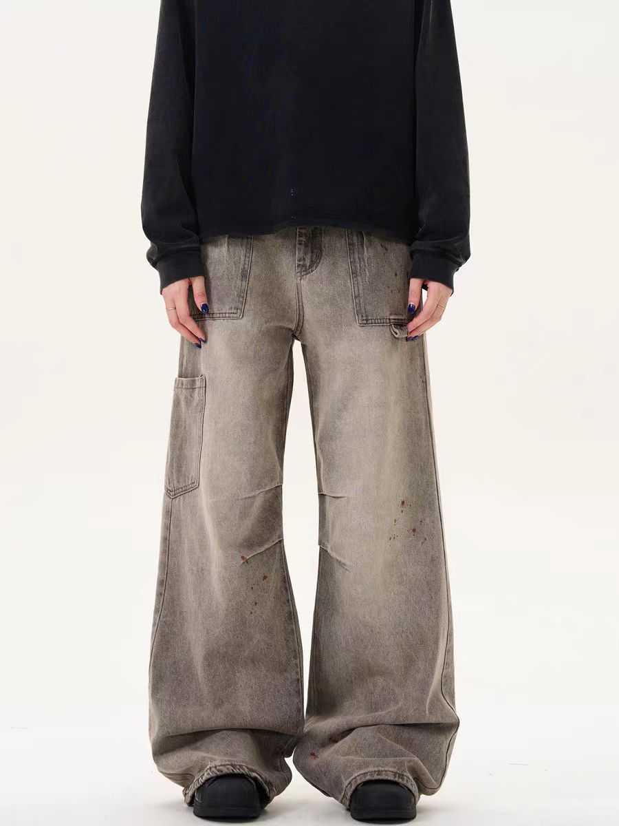 Designer × Jean × Vintage Aged and inked frayed workwear baggy jeans Size US 31 - 4 Thumbnail