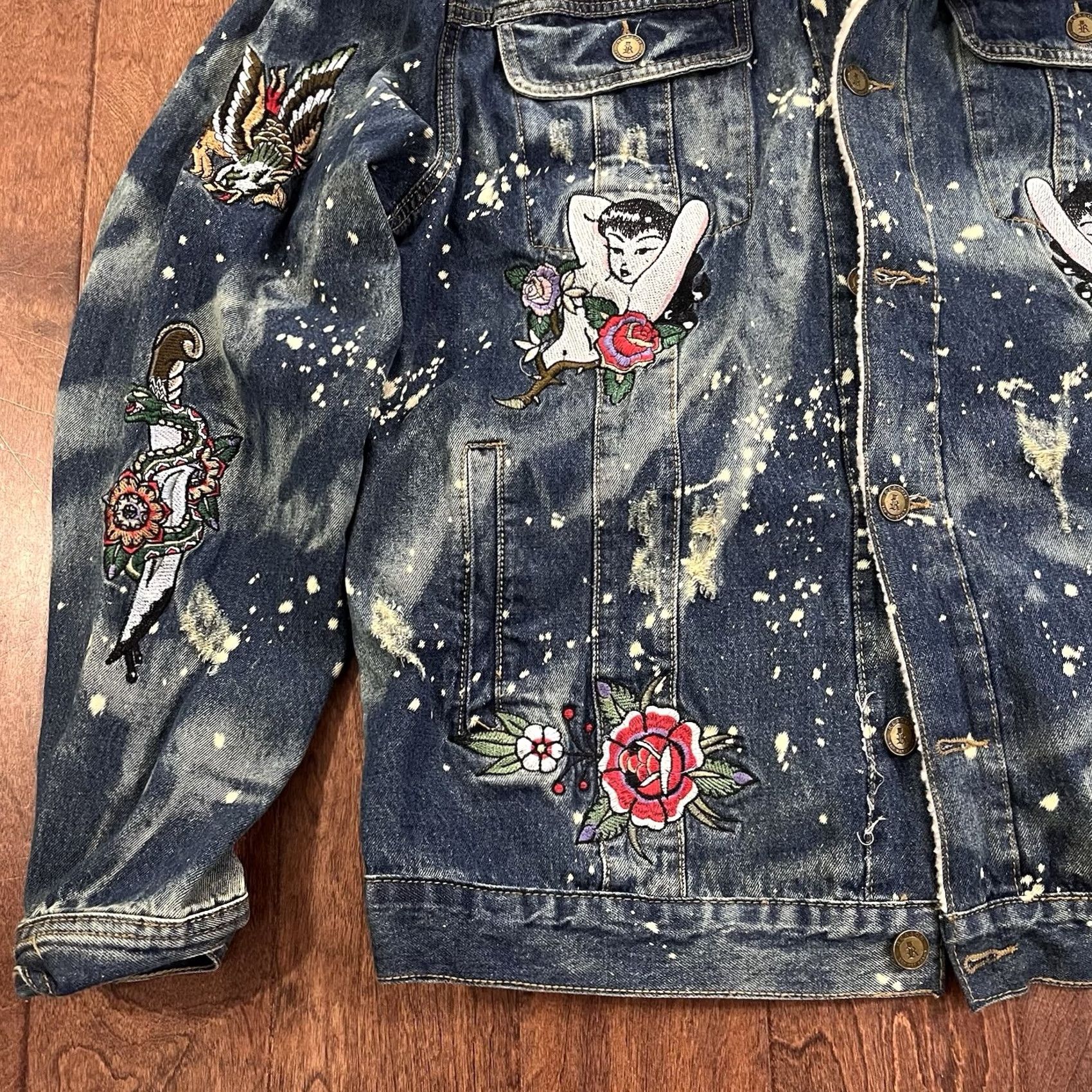 Reason Reason Denim Sherpa Trucker Jean Jacket 3XL Death Before Dishonor Embroidered Mens Jacket Bomber Denim Blue Size US 39 - 7 Thumbnail
