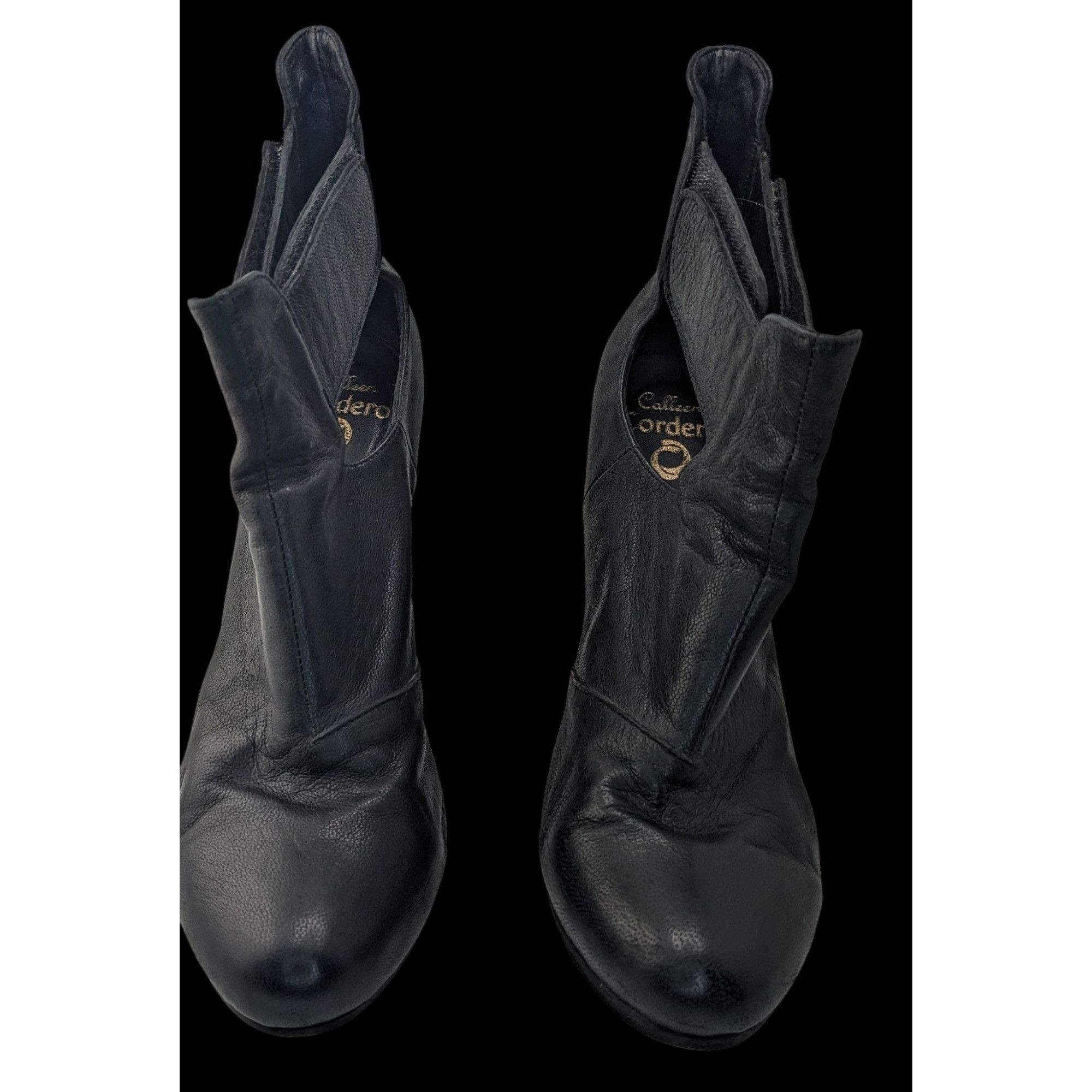 Other Vintage Calleen Cordero Black Cutout Leather Heeled Booties Size US 9 / IT 39 - 6 Thumbnail