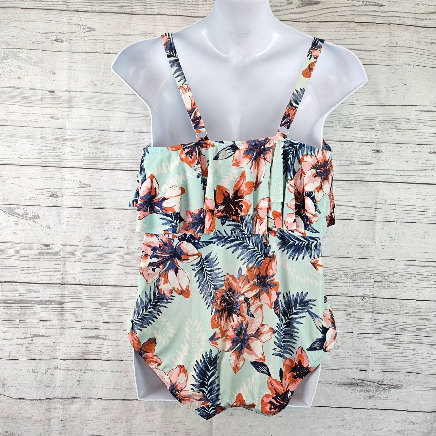 Vintage Catherines One Piece Swimsuit Womens 22W Blue Pink Floral Size ONE SIZE - 3 Thumbnail
