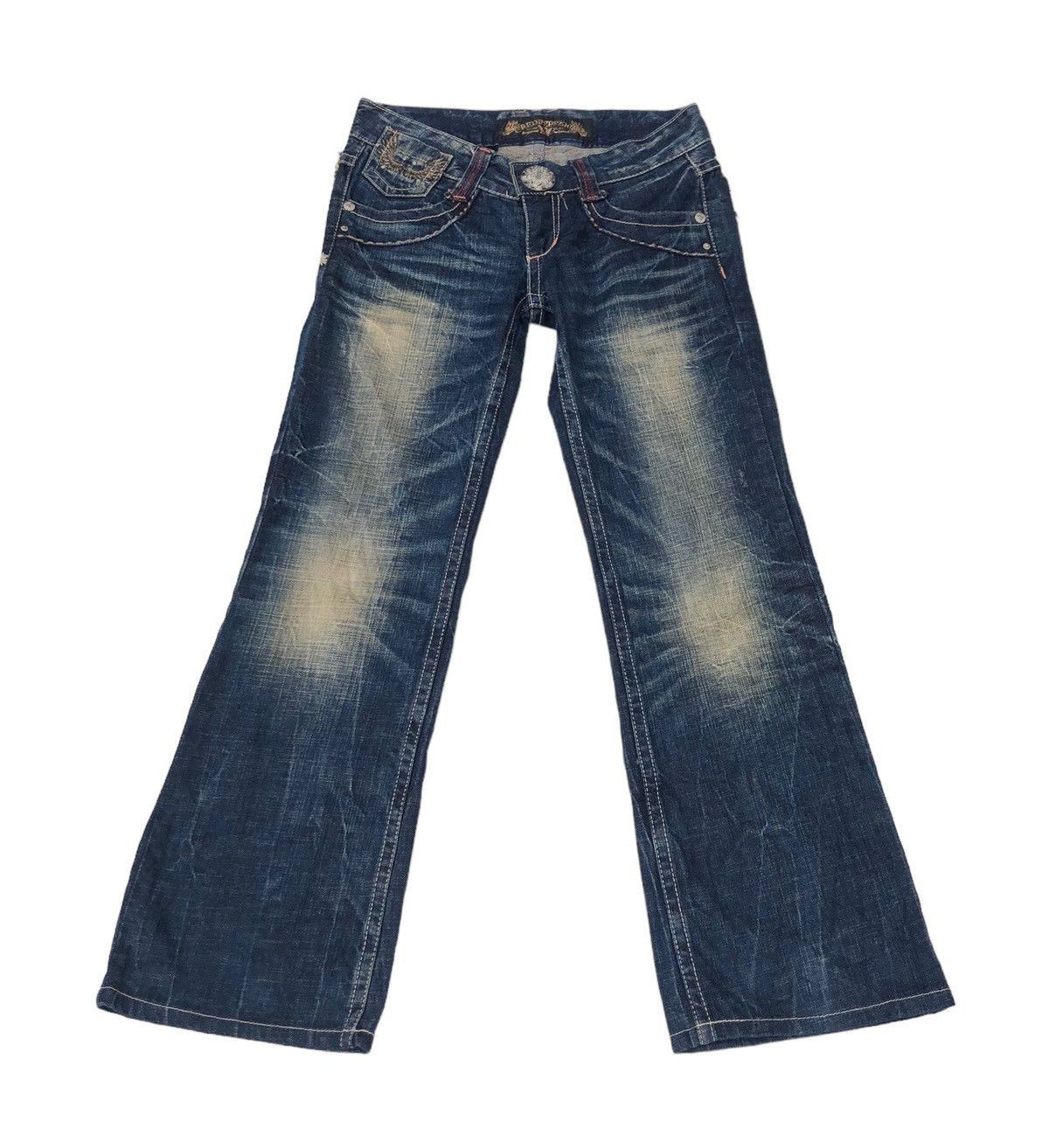 image of Beauty Beast Japanese Red Pepper Wide Flare Stone Wash Jeans in Blue, Men's (Size 29)