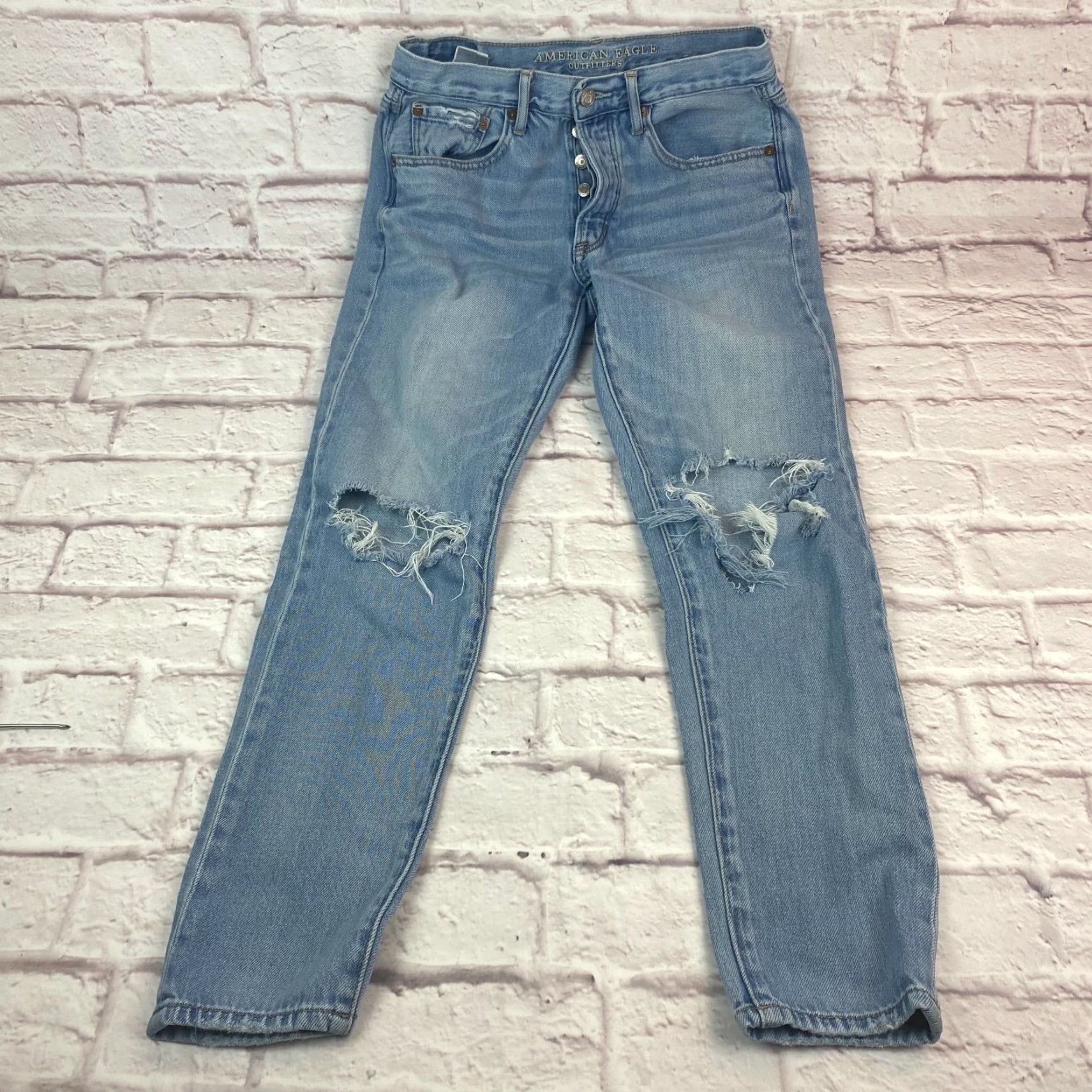 American Eagle Outfitters American Eagle Womens Girlfriend Jeans Size 2 Distressed Button Fly Size 26" / US 2 / IT 38 - 3 Thumbnail