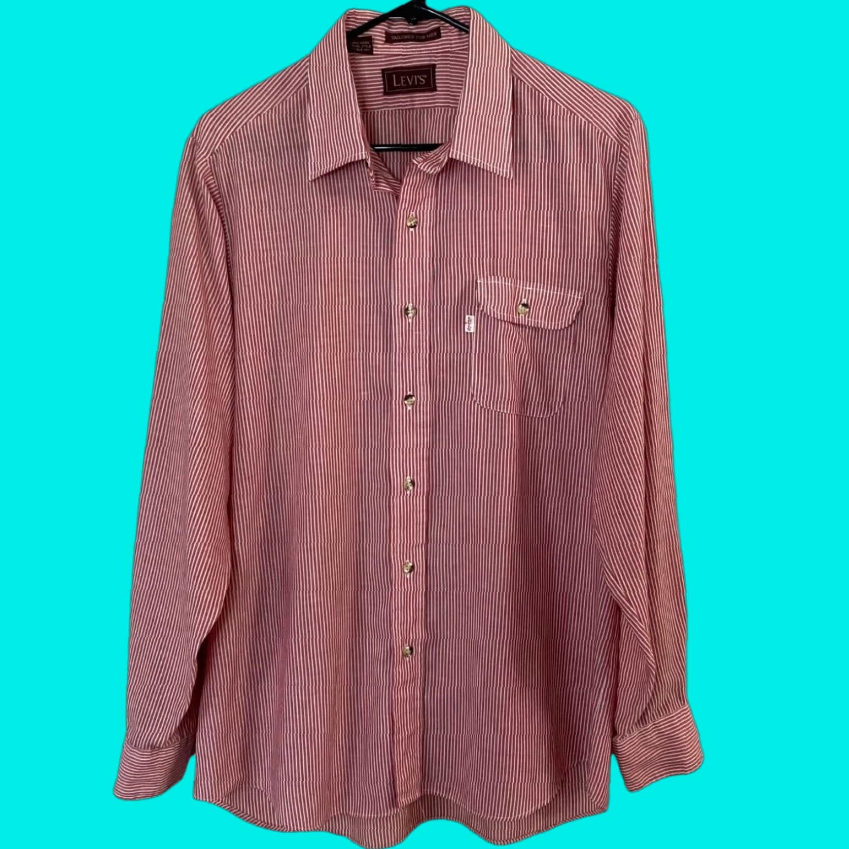 Levi's VINTAGE Levi's Stripe Button-Up Pocket Shirt Red/White Mens Large Business-Casual Shirt Size US L / EU 52-54 / 3 - 1 Thumbnail