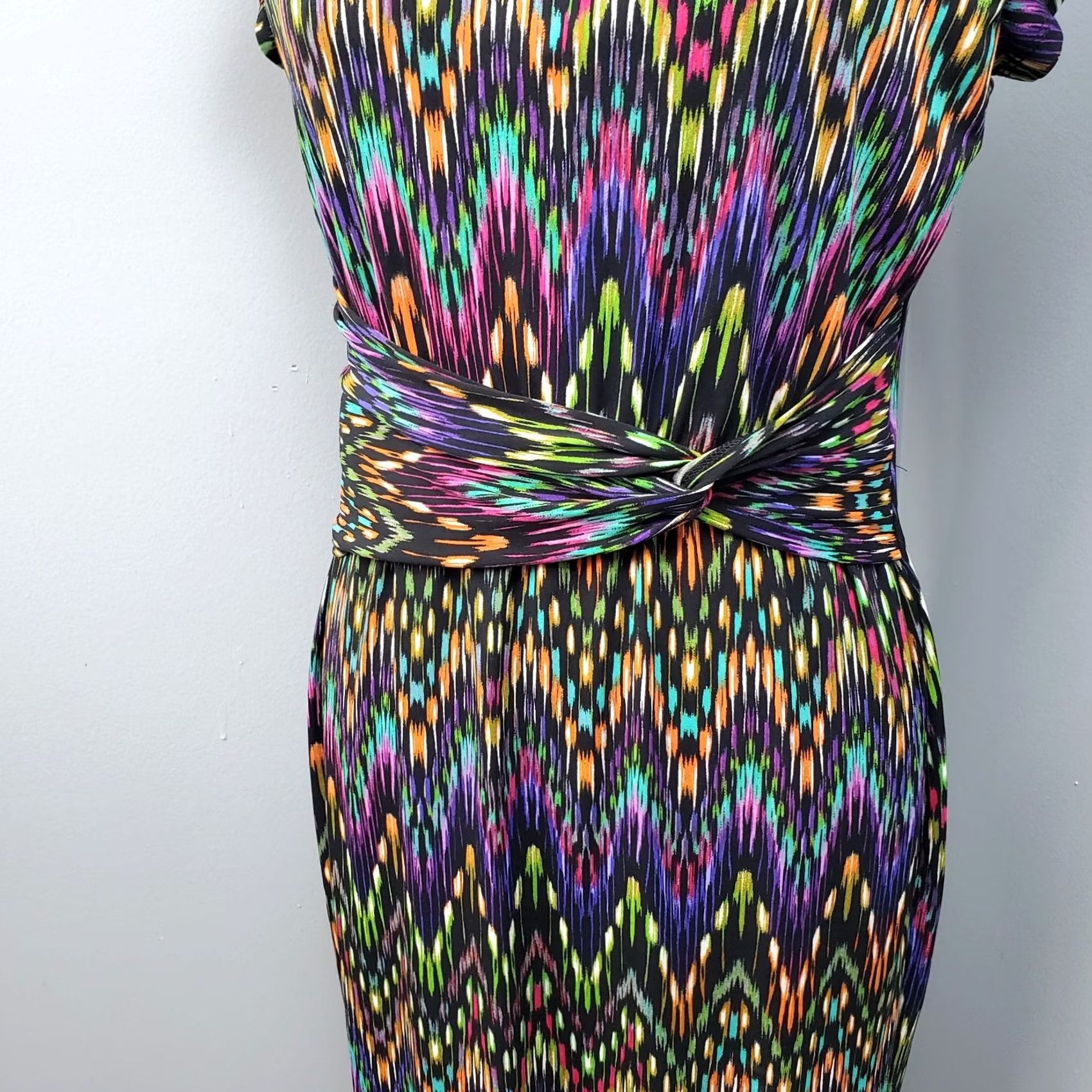 Ellen Tracy Ellen Tracy Womens Size 8P Multi Abstract Drawstring Waist Round Neck Sheath Dress Size M / US 6-8 / IT 42-44 - 4 Thumbnail