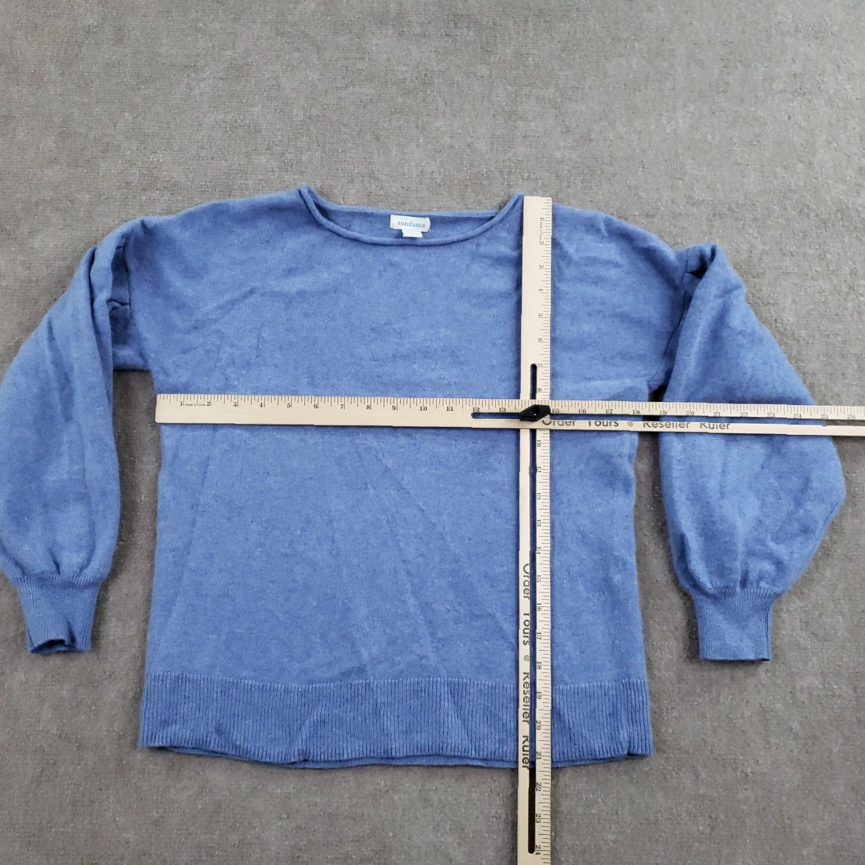 Vintage Sundance Sweater Women's Knit Pullover Balloon Sleeve Blue 100% Cashmere Medium Crew Neck/Boat Neck" Size M / US 6-8 / IT 42-44 - 2 Thumbnail