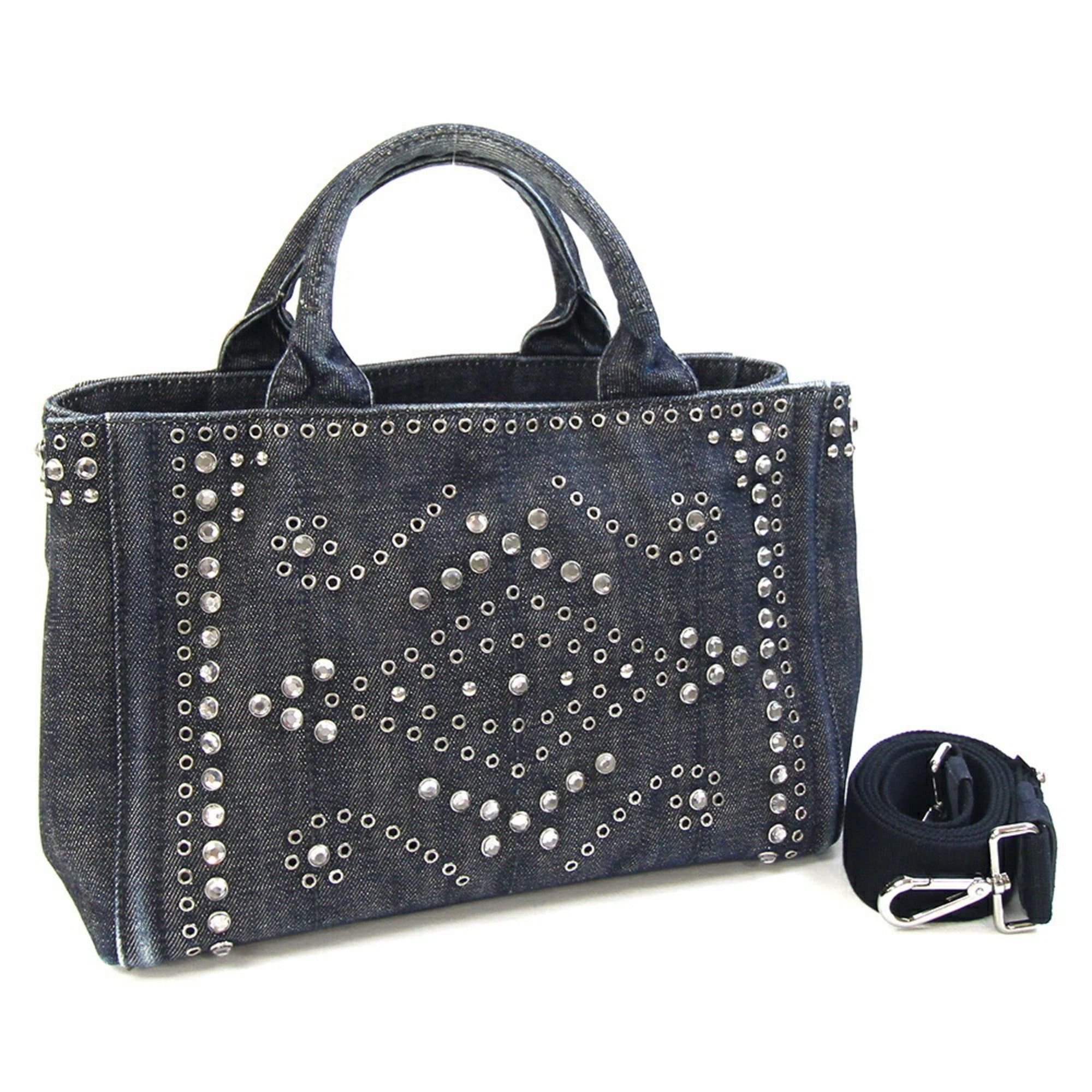 Prada Prada Canapa Handbag BN2439 Navy Denim Shoulder Bag with Beading, Women's PRADA | Handbag, Bag, Tote Size ONE SIZE - 1 Thumbnail