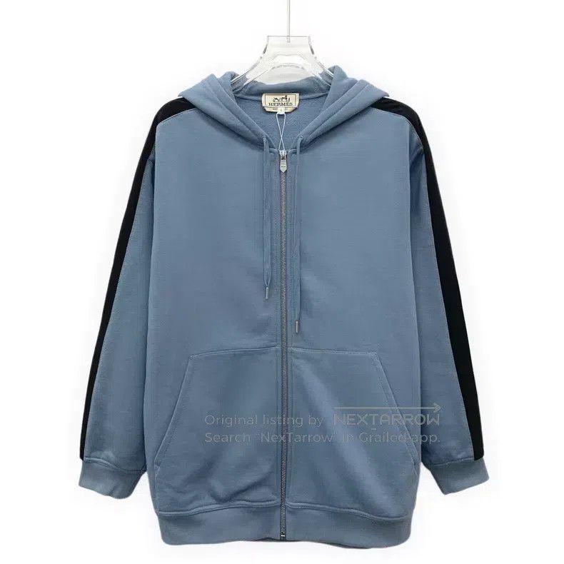 Hermes Hermes 22 Model Blue Cotton Hooded Drawstring Zip Long Sle Size S / US 4 / IT 40 - 1 Thumbnail