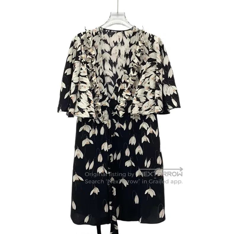 Valentino Valentino Black magnolia floral full print dress Size L / US 10 / IT 46 - 1 Thumbnail