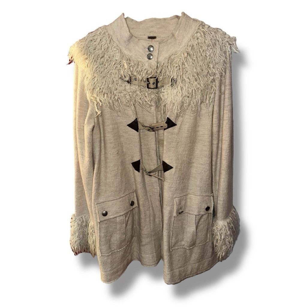 Free People Y2K Shaggy Faux Fur Toggle Buckle Wool Jacket