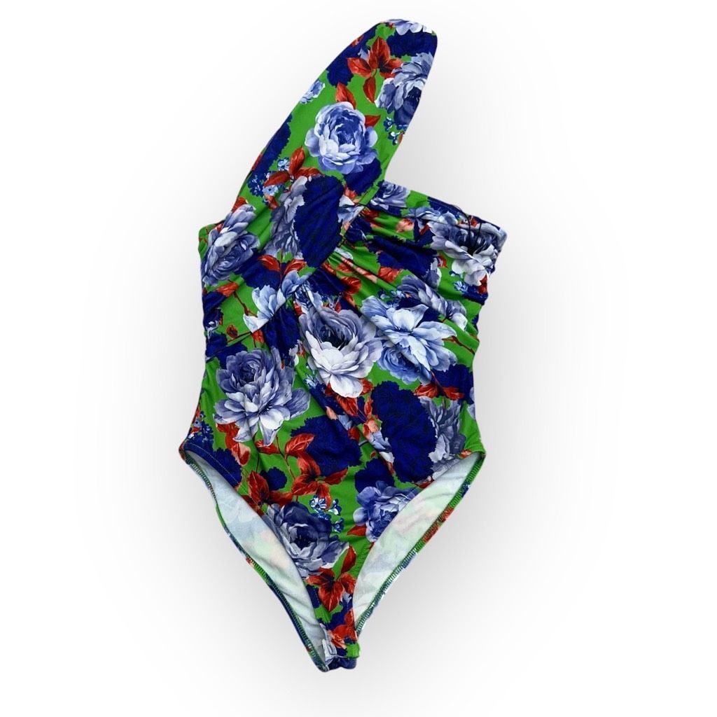 Zara ZARA Single Shoulder Royal Blue Floral Bodysuit, Ruched Top, Women’s Medium Size M / US 6-8 / IT 42-44 - 2 Thumbnail