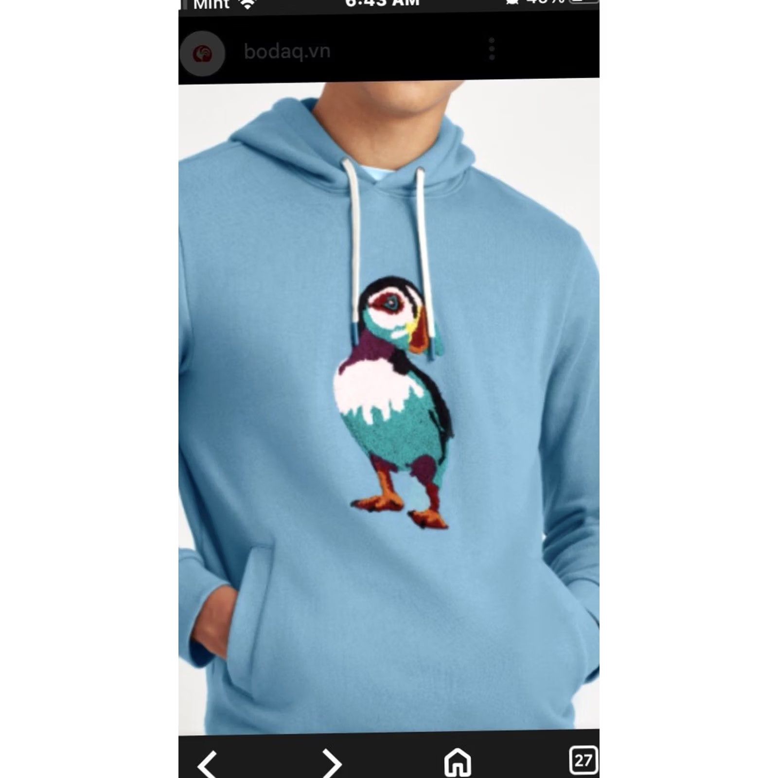 Bonobos Bonobos Mens Blue Fleece Classic Pullover Hoodie L Large Puffin Bird Embroidered Graphic Print Pullover Crew Neck Size US L / EU 52-54 / 3 - 2 Thumbnail