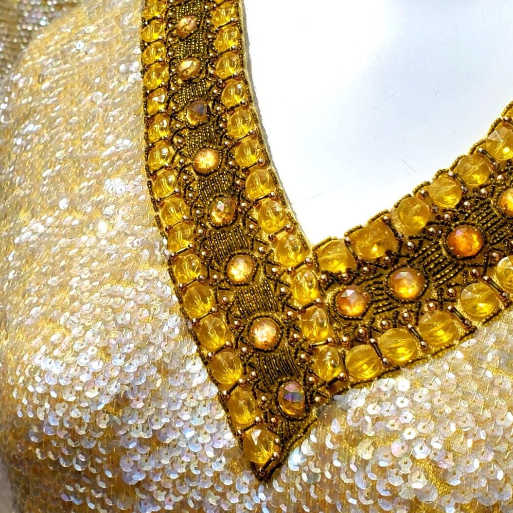 Vintage 60s Sequin Beaded Yellow Skirt Set XL NWT Cleopatra Movie In Size XL / US 12-14 / IT 48-50 - 10 Thumbnail