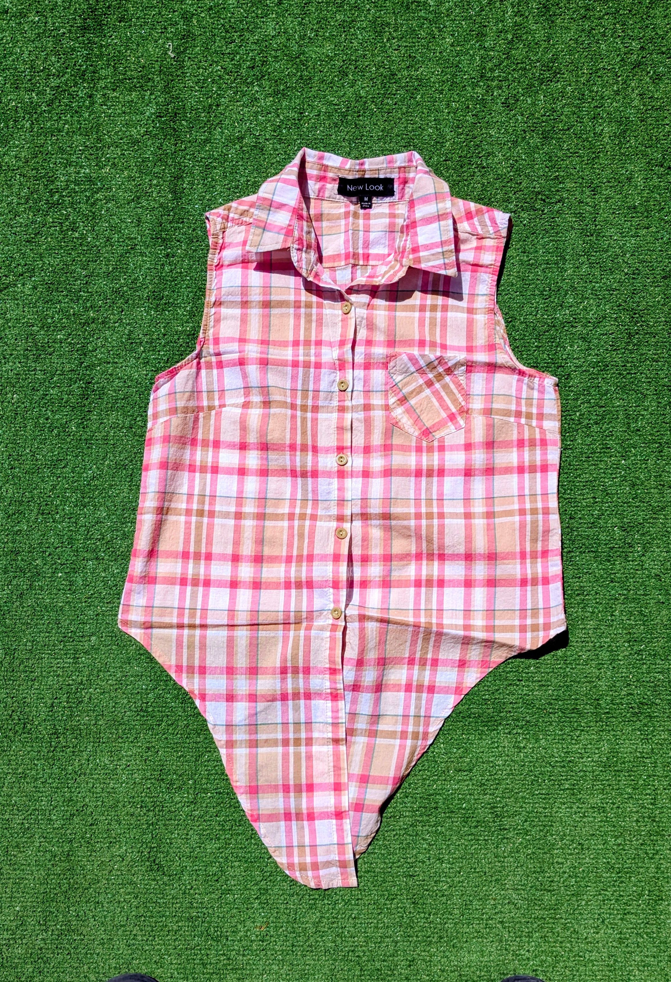 Other New Look Pink Plaid Sleeveless Country Tie-Waist Shirt Top Size M / US 6-8 / IT 42-44 - 6 Thumbnail