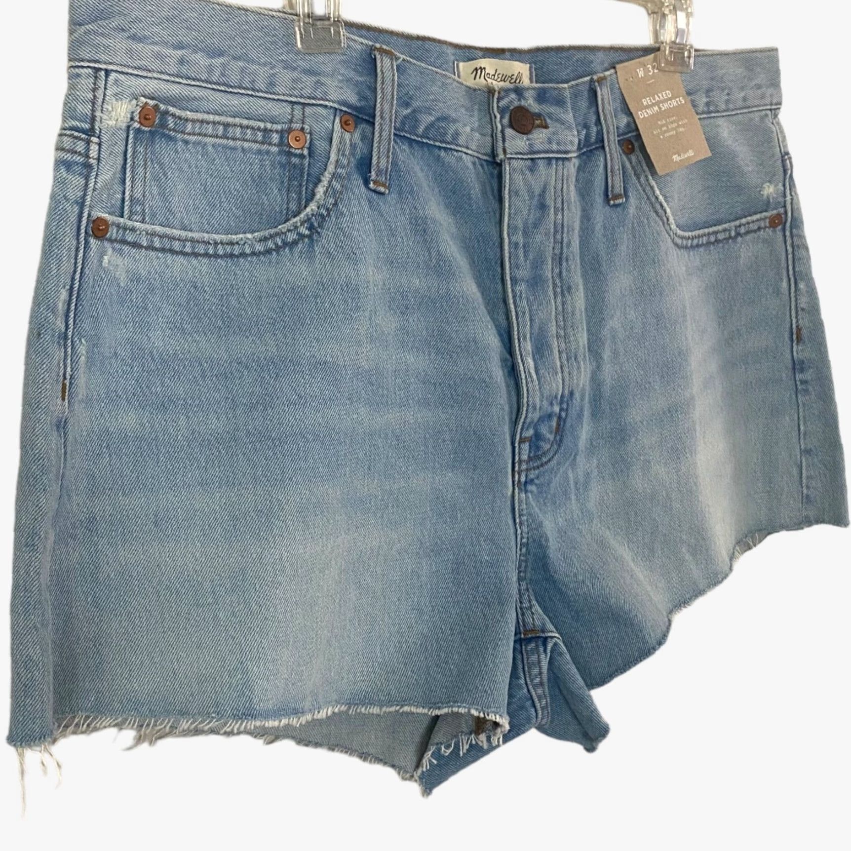 Madewell VINTAGE? Wait—no, it's new with tags. So: Madewell Relaxed Mid-Rise Jean Shorts Women's 32 Light Wash Denim Raw-Hem New Size 24" / US 00 / IT 34 - 2 Thumbnail
