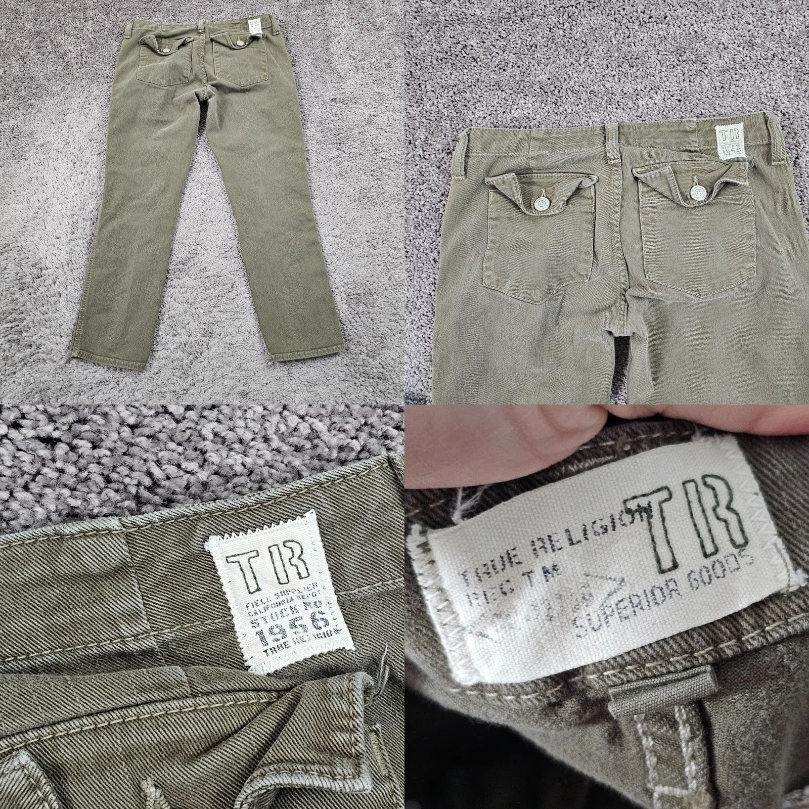 True Religion VINTAGE True Religion Joyce Jeans Women's Cropped 29x26 Green Denim Low Rise 90s Style Mens? Girls? Wait. Size 29" - 8 Thumbnail