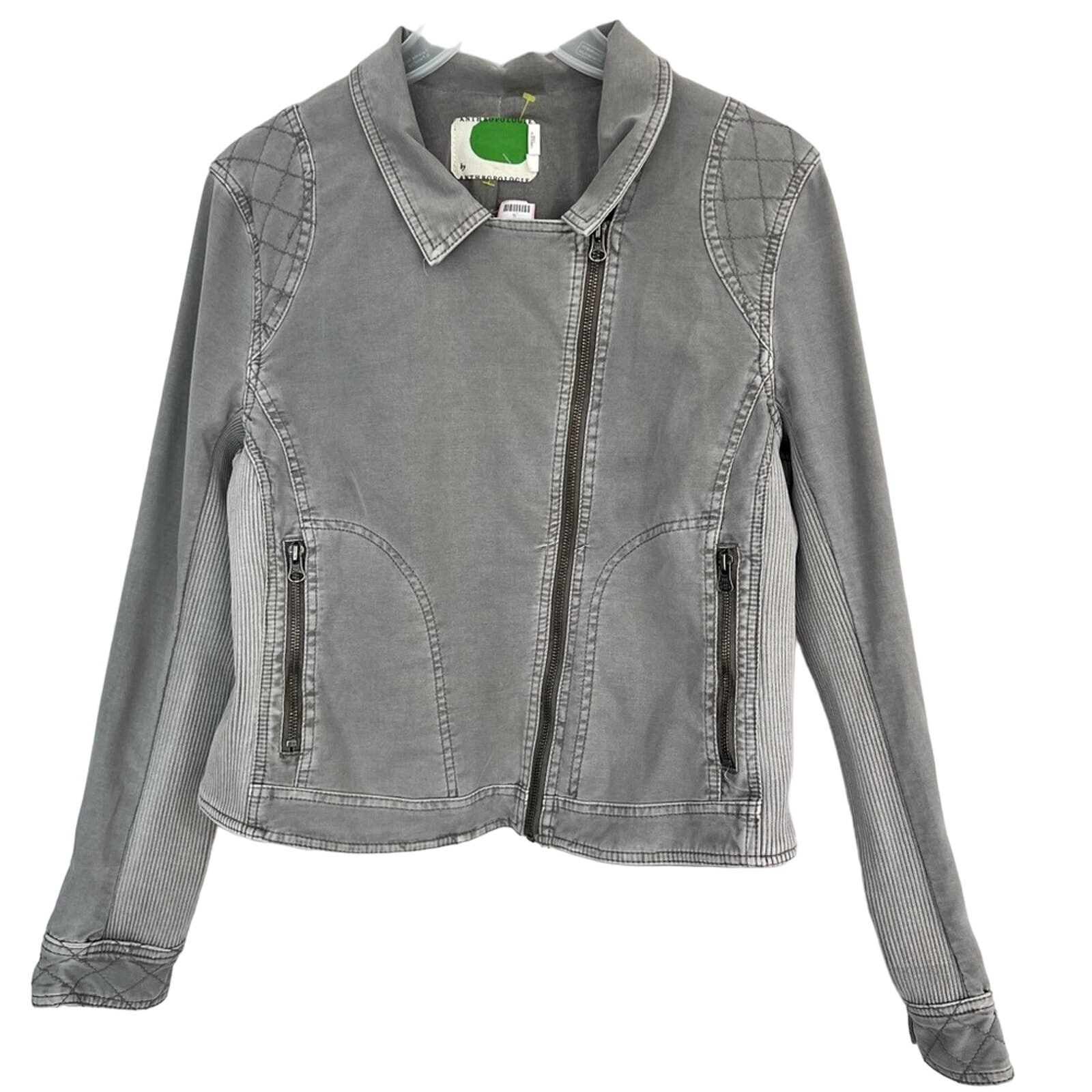 Anthropologie Anthropologie Moto Jacket Biker Full Zip Moto Gray LIKE NEW Size L / US 10 / IT 46 - 1 Thumbnail