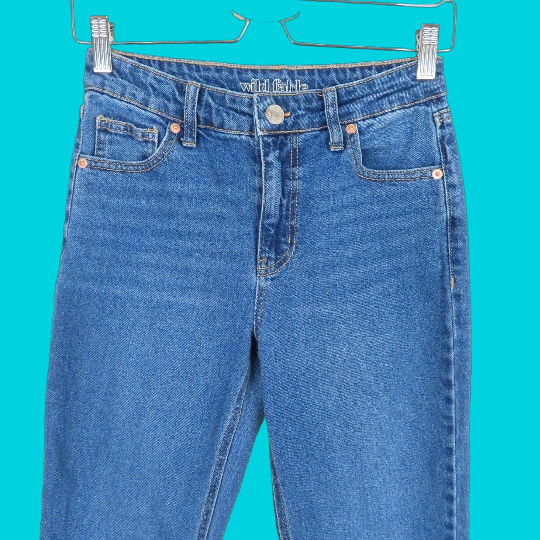 Vintage Wild Fable Womens Jeans 2 Medium Blue Wash Denim Distressed Raw Hem Cotton Blend Straight 5-Pocket Mens Womens Girls? Size 26" / US 2 / IT 38 - 1 Thumbnail