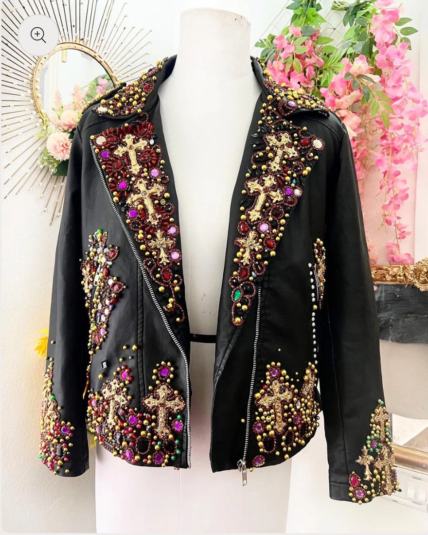 Custom made cro studded leather jacket