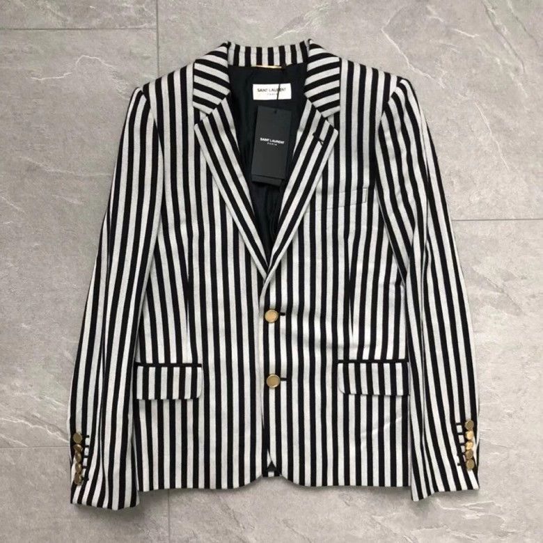 Saint Laurent Paris Saint Laurent Paris Black and white striped wool suit jacket Size US XS / EU 42 / 0 - 1 Thumbnail