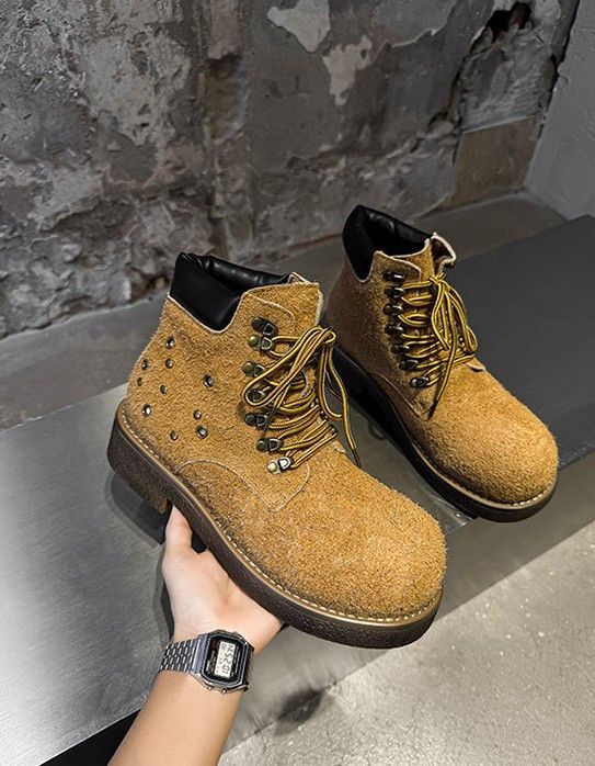 Japanese Brand Studded Platform Boots, Workwear Ankle Boots Size US 9 / EU 42 - 2 Thumbnail