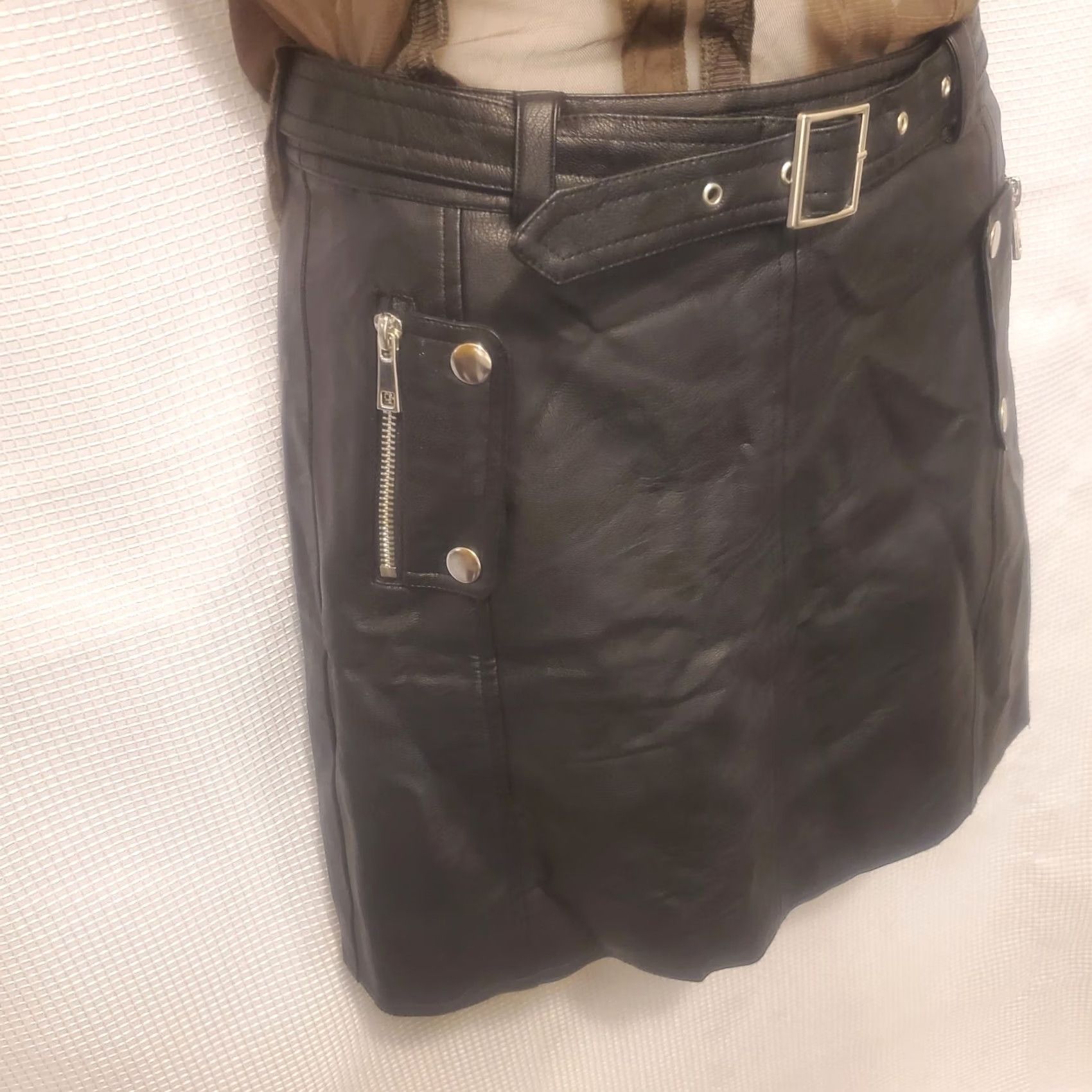 Topshop Topshop Skirt Size 4 Black Faux Leather Belted Moto Biker Goth Punk Emo Grunge Size 27" / US 4 / IT 40 - 2 Thumbnail