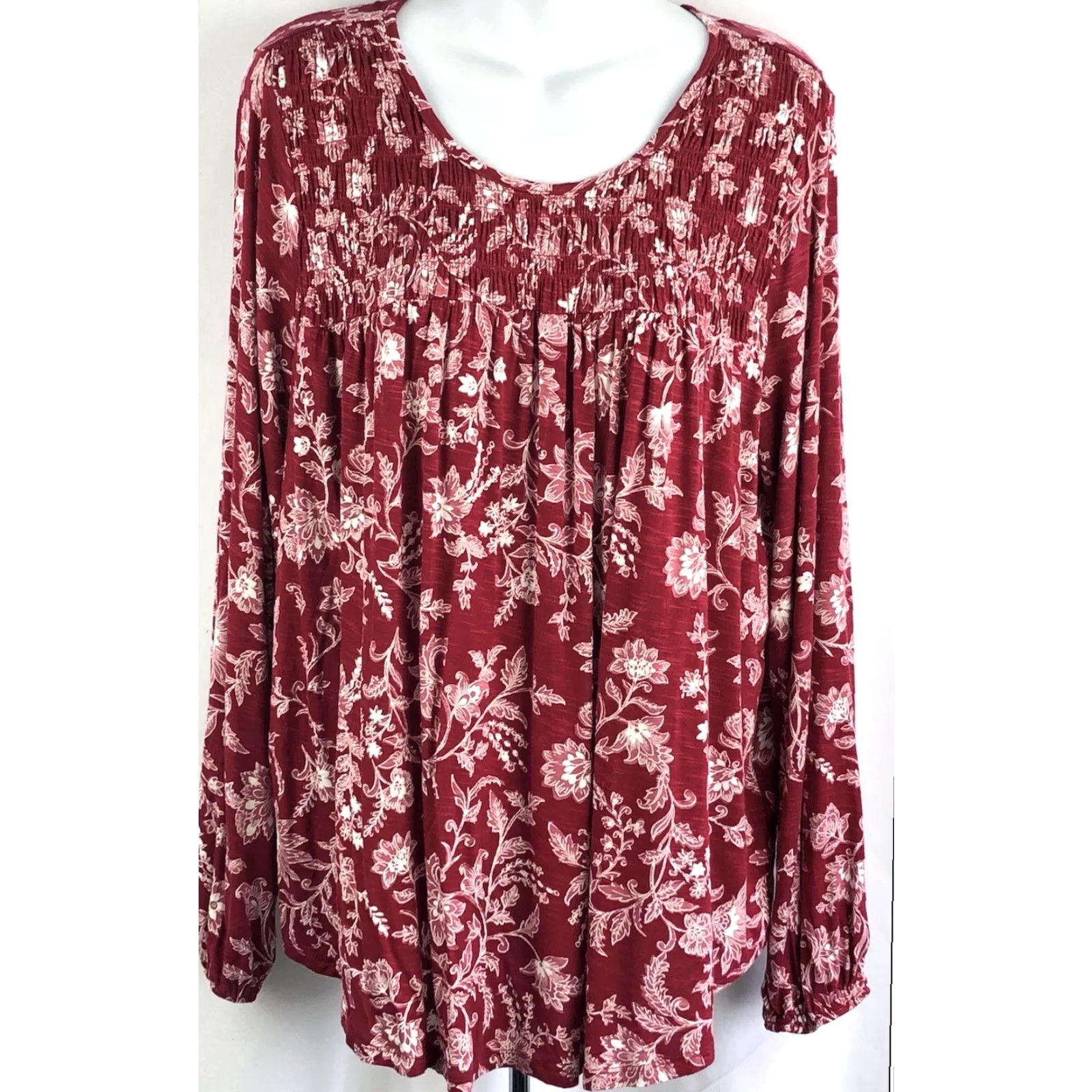 Vintage Knox Rose Top XS Red/white Floral Smocked Scoop Neck Balloon Sleeve Peasant Boho Shirt Women XS Red Floral Bohemian Shirt Size XS / US 0-2 / IT 36-38 - 5 Thumbnail