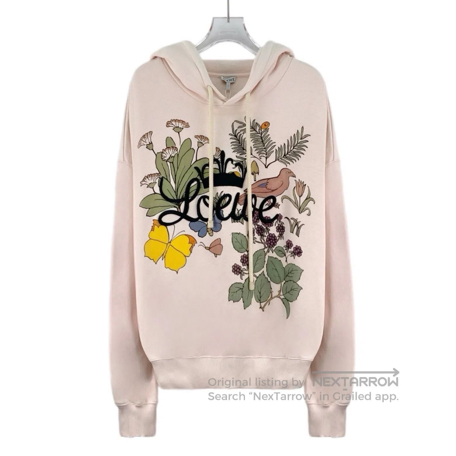 Loewe Loewe Light Pink Floral Logo Embroidered Cotton Hooded Dra Size S / US 4 / IT 40 - 1 Thumbnail
