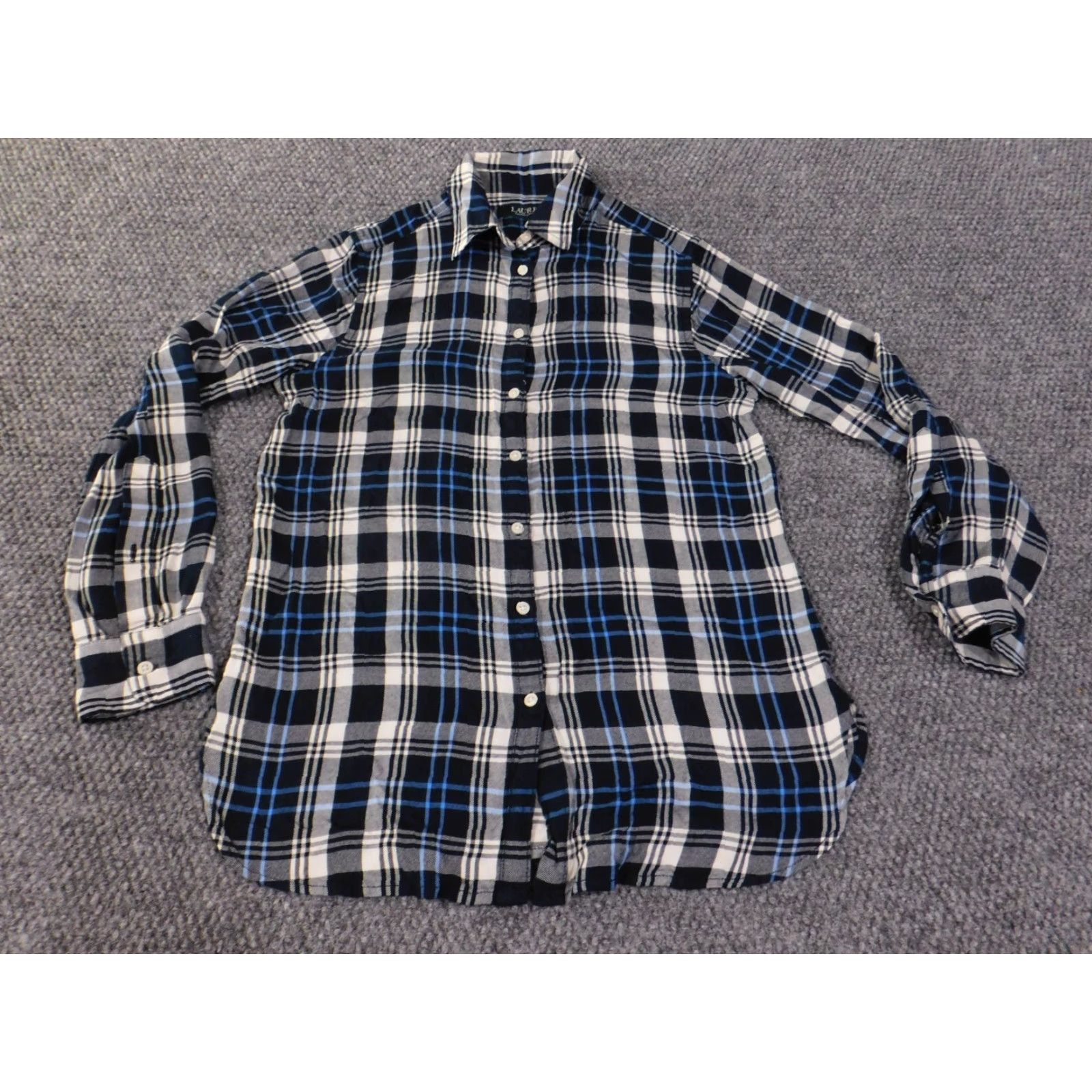 Ralph Lauren Lauren Ralph Lauren Button-Up Shirt Women's XS Blue Plaid Knit Stretch Collared Casual Regular Size XS / US 0-2 / IT 36-38 - 3 Thumbnail