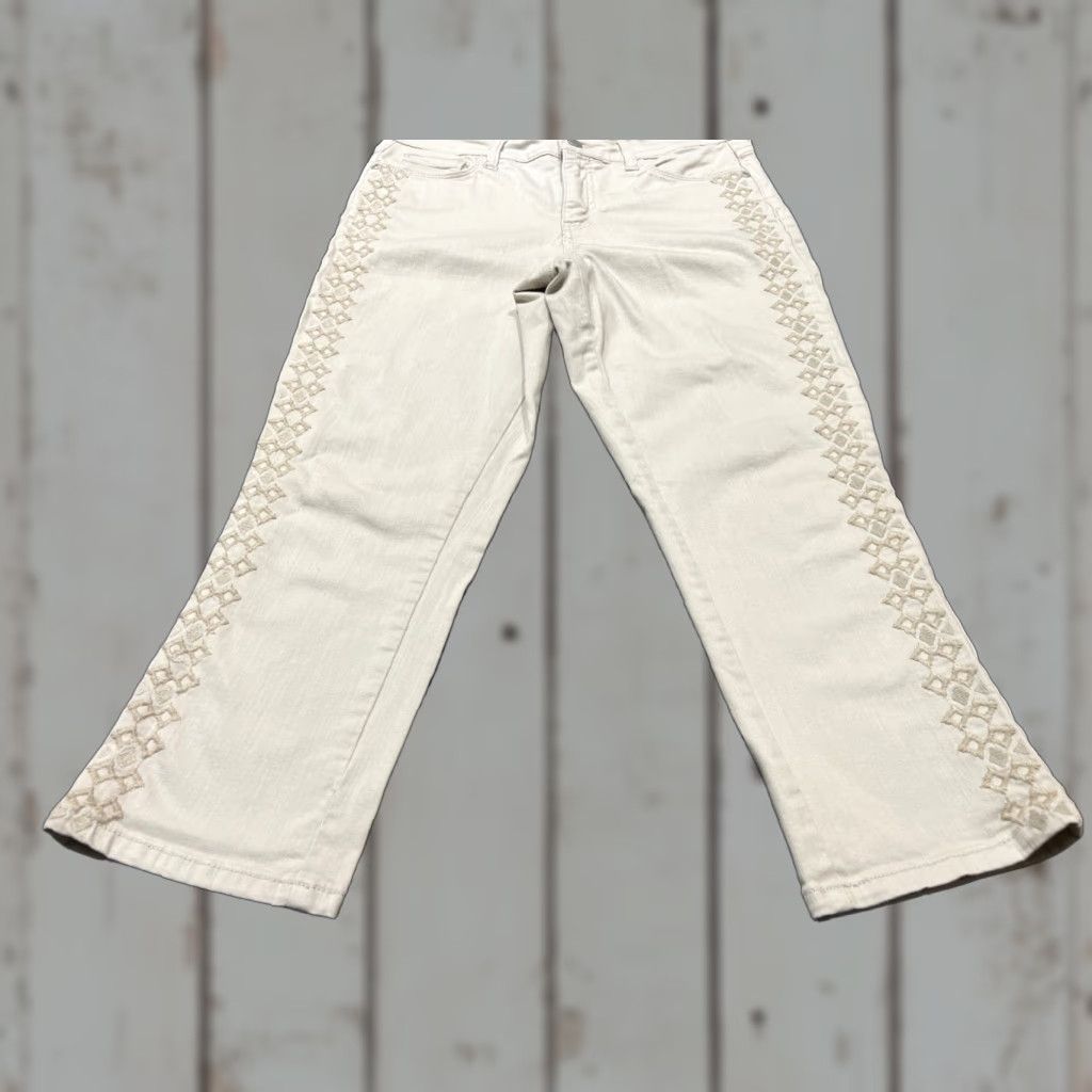NYDJ VINTAGE NYDJ Jeans Capri Womens 6 Beige Cotton Blend Stretch Comfort Tuck Size 28" / US 6 / IT 42 - 1 Thumbnail
