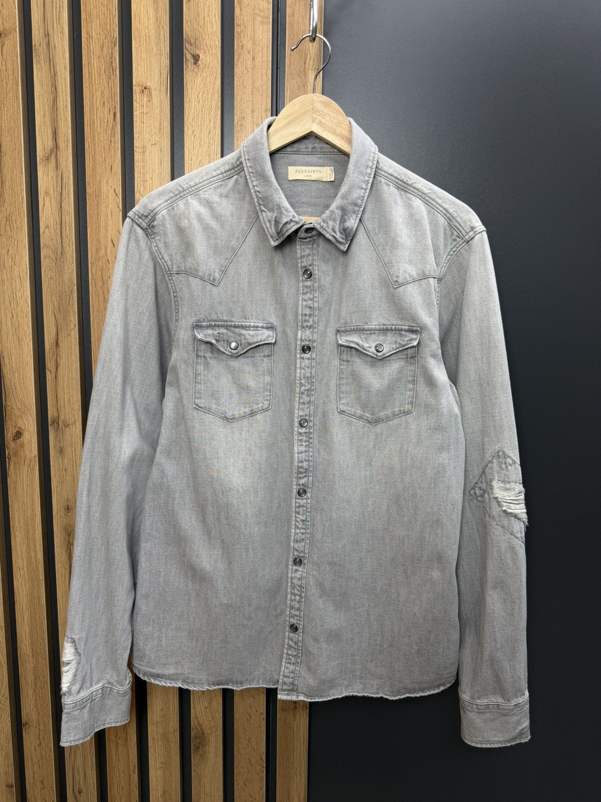 Allsaints AllSaints Drayson Shirt Grey Denim Distressed Size L Size US L / EU 52-54 / 3 - 1 Thumbnail