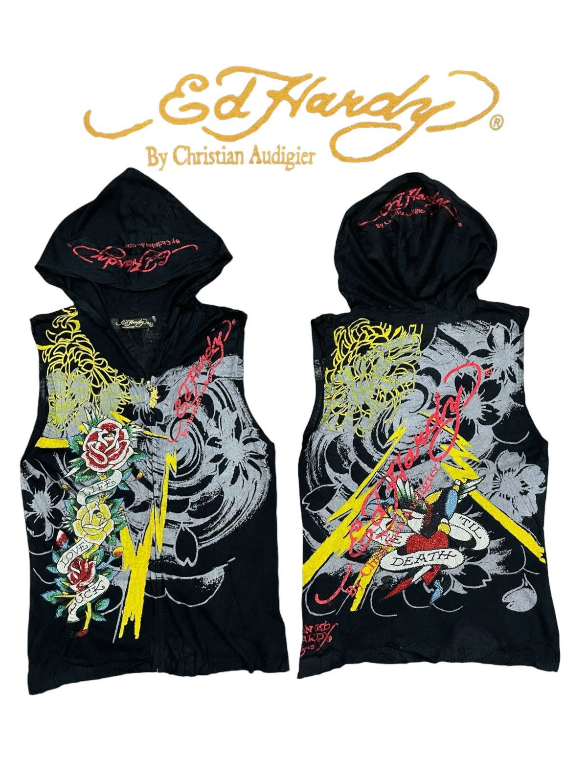 Christian Audigier Ed Hardy By Christian Audigier Sleeveless Hooded Sweatshirt Size M / US 6-8 / IT 42-44 - 1 Thumbnail