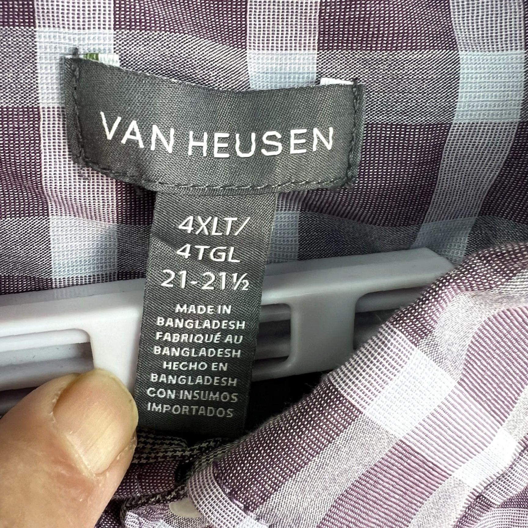 Van Heusen Van Heusen Plaid Button-Up Shirt 4XLT Purple Cotton Blend Stretch Mens Classic Long Sleeve Size US XXL / EU 58 / 5 - 6 Thumbnail