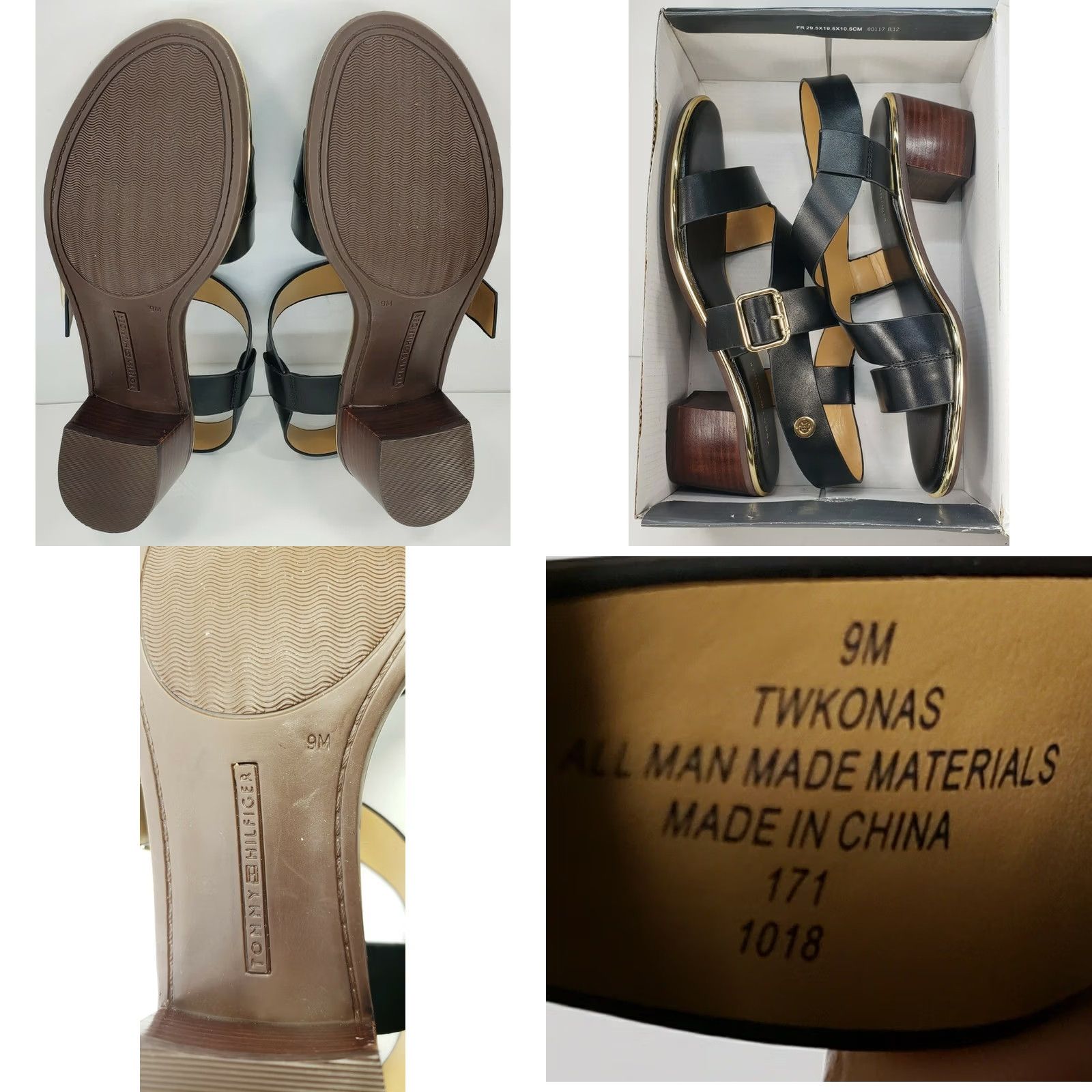 Tommy Hilfiger Tommy Hilfiger Konas Women's Sandal T-Strap Black Leather 9M Heel Low Block Strappy Size US 9 / IT 39 - 8 Thumbnail
