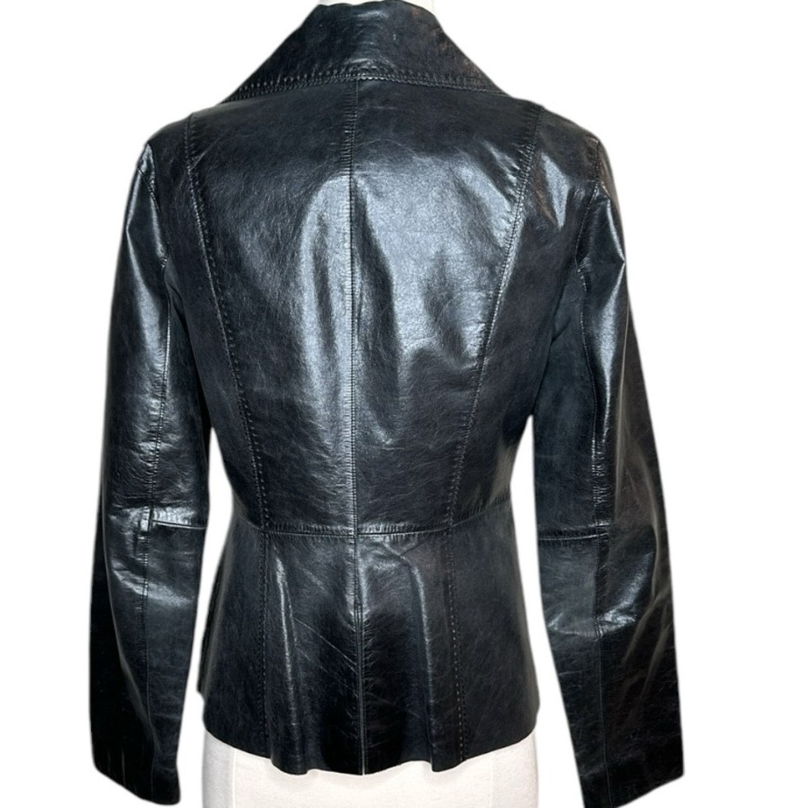 Guess × Leather × Vintage VTG Y2K Guess Leather Blazer Jacker Black MED Scalloped Seam Size M / US 6-8 / IT 42-44 - 3 Thumbnail