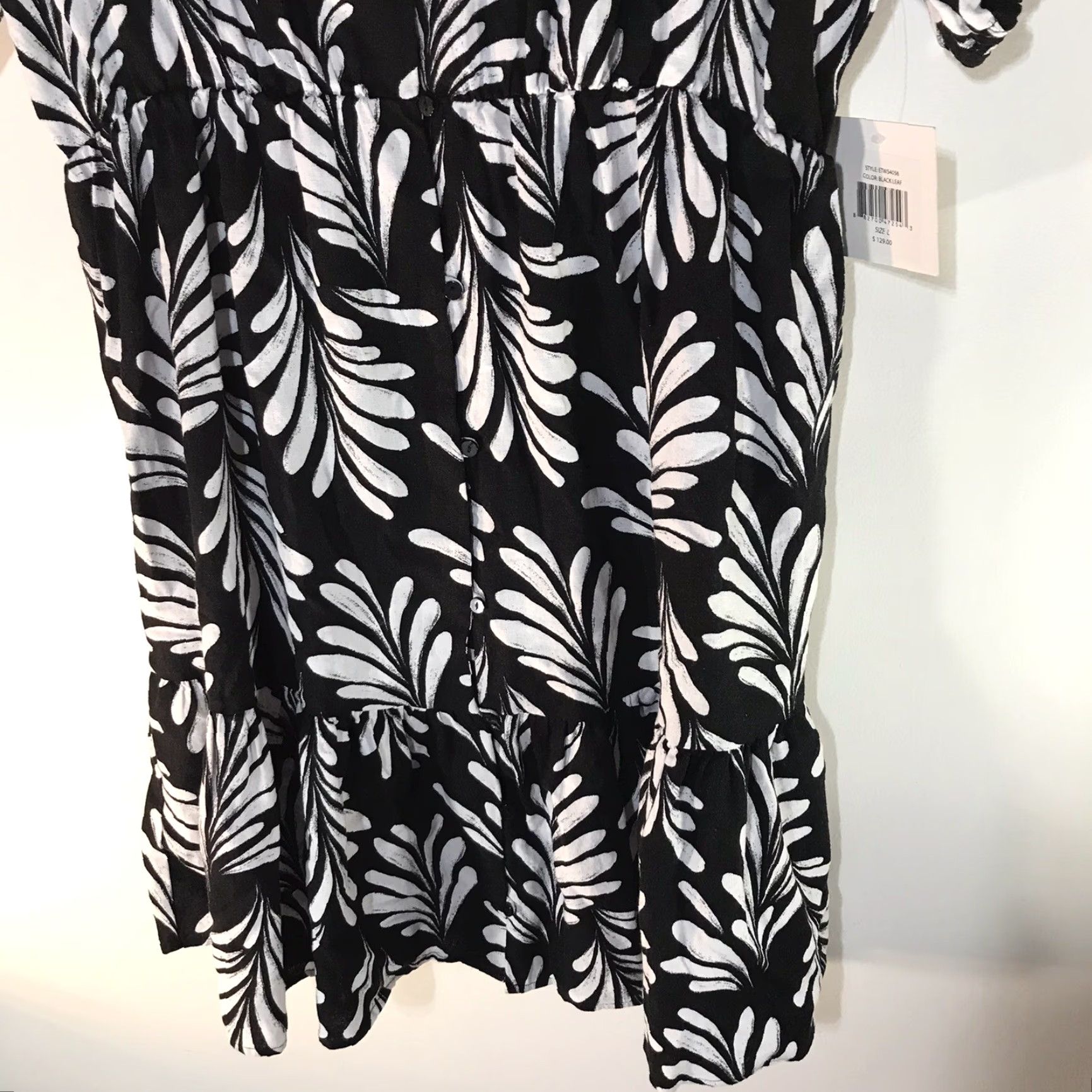 Ellen Tracy Ellen Tracy Women's Floral Linen Viscose Midi Dress Spring Summer Casual Party Black White L Size L / US 10 / IT 46 - 3 Thumbnail