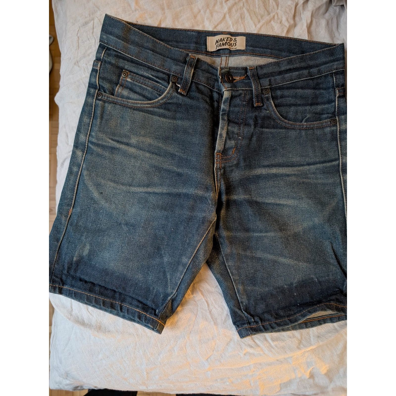Naked & Famous Super Skinny Guy (shorts) - Natural Indigo Selvedge (29) Size US 29 - 2 Thumbnail