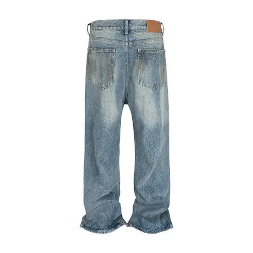 Japanese Brand Kawamura x Min Mud Dyed Washed Hole Blue Baggy Jeans Size US 35 - 2 Thumbnail