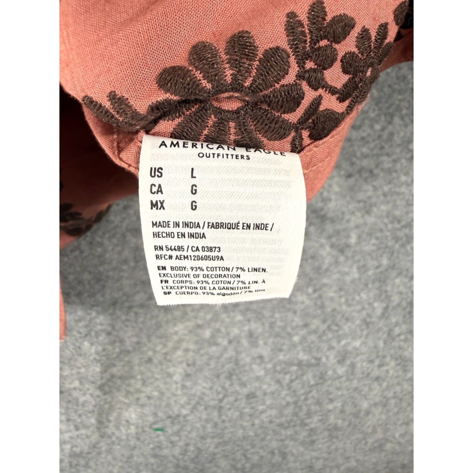 American Eagle Outfitters American Eagle Shirt Mens L Pink Floral Embroidered Button-Up Short Sleeve Relaxed Fit Size US L / EU 52-54 / 3 - 6 Thumbnail
