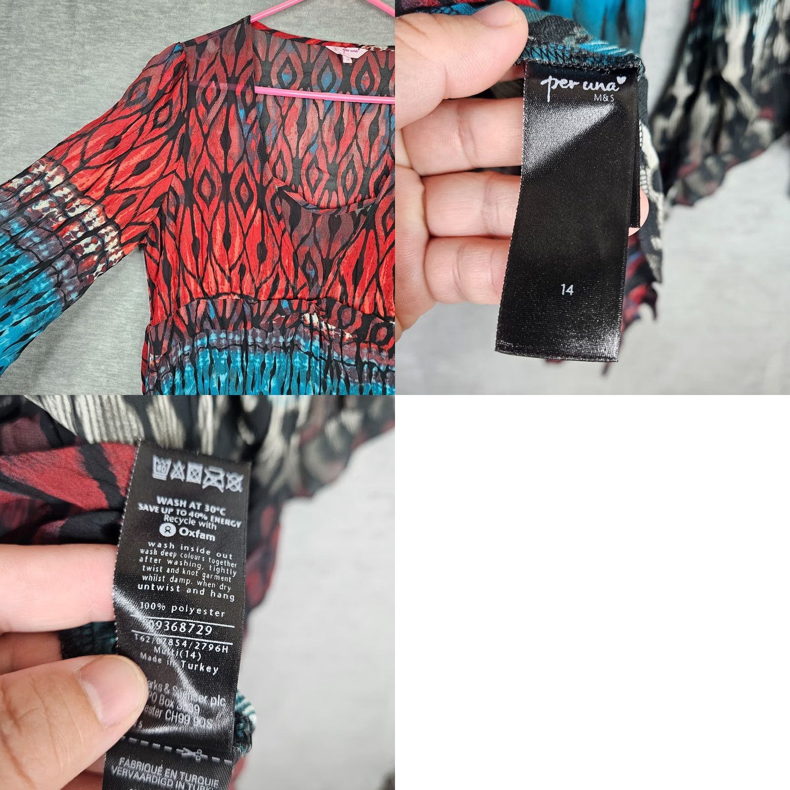 Bell Per una M&S Blouse Size 14 Women's Long Bell Sleeve Tie-dye pattern Stretch Size XL / US 12-14 / IT 48-50 - 8 Thumbnail