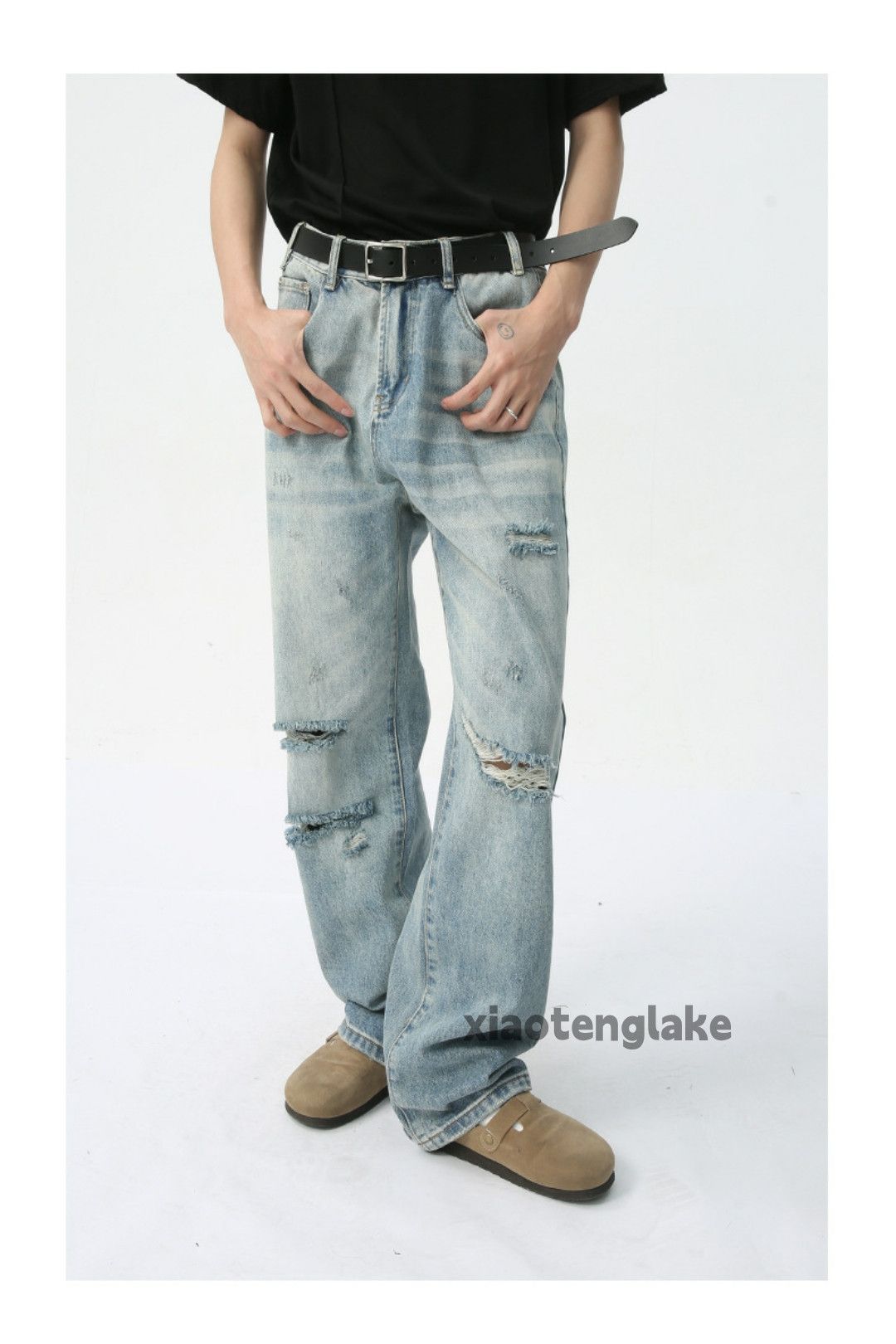 Jean × Vintage washed faded skate hiphop damaged ripped jeans Size US 33 - 1 Thumbnail