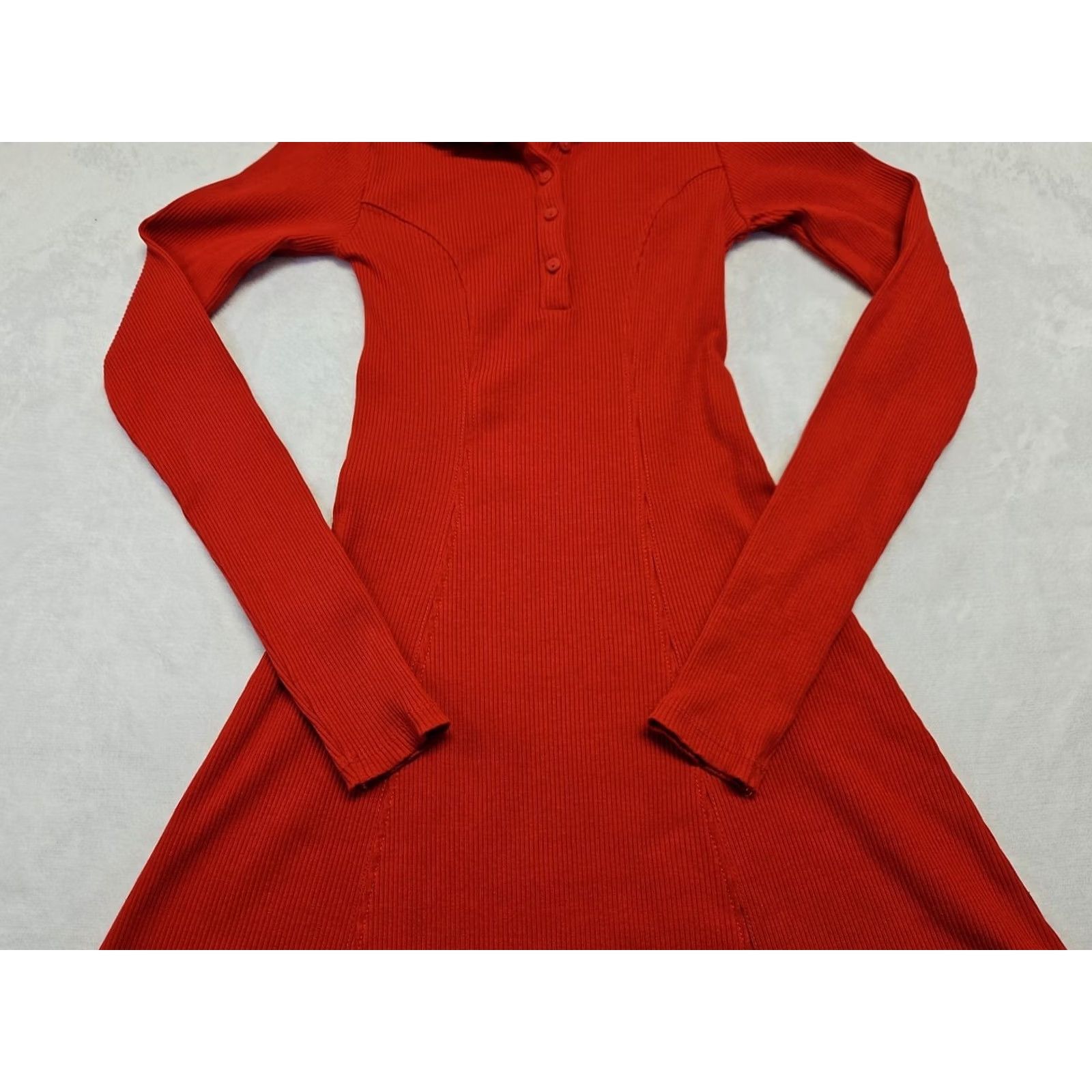 Zara Zara Dress Red Ribbed Knit Small Collared Henley Long Sleeve Fit & Flare Mini Women XS? Size S / US 4 / IT 40 - 5 Thumbnail