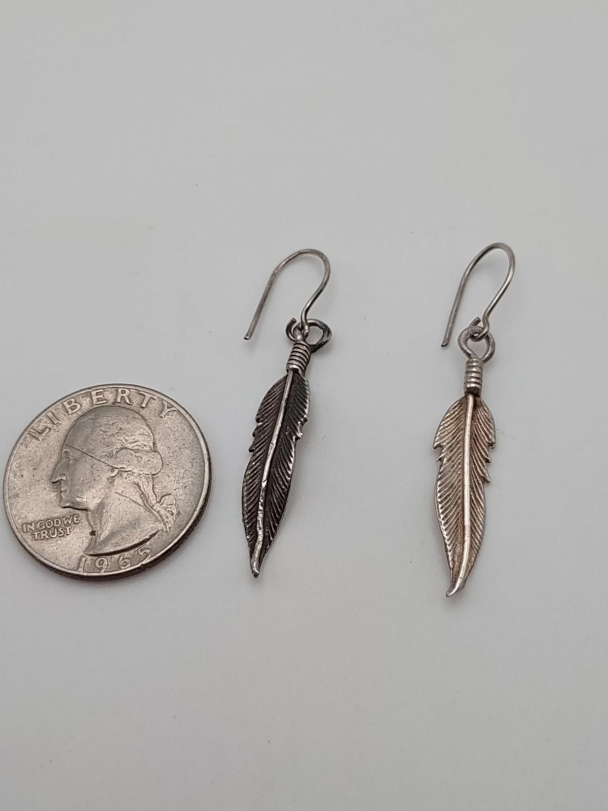 The Unbranded Brand 925 Sterling Silver Feather Dangle Earrings SW Boho Size ONE SIZE - 3 Thumbnail