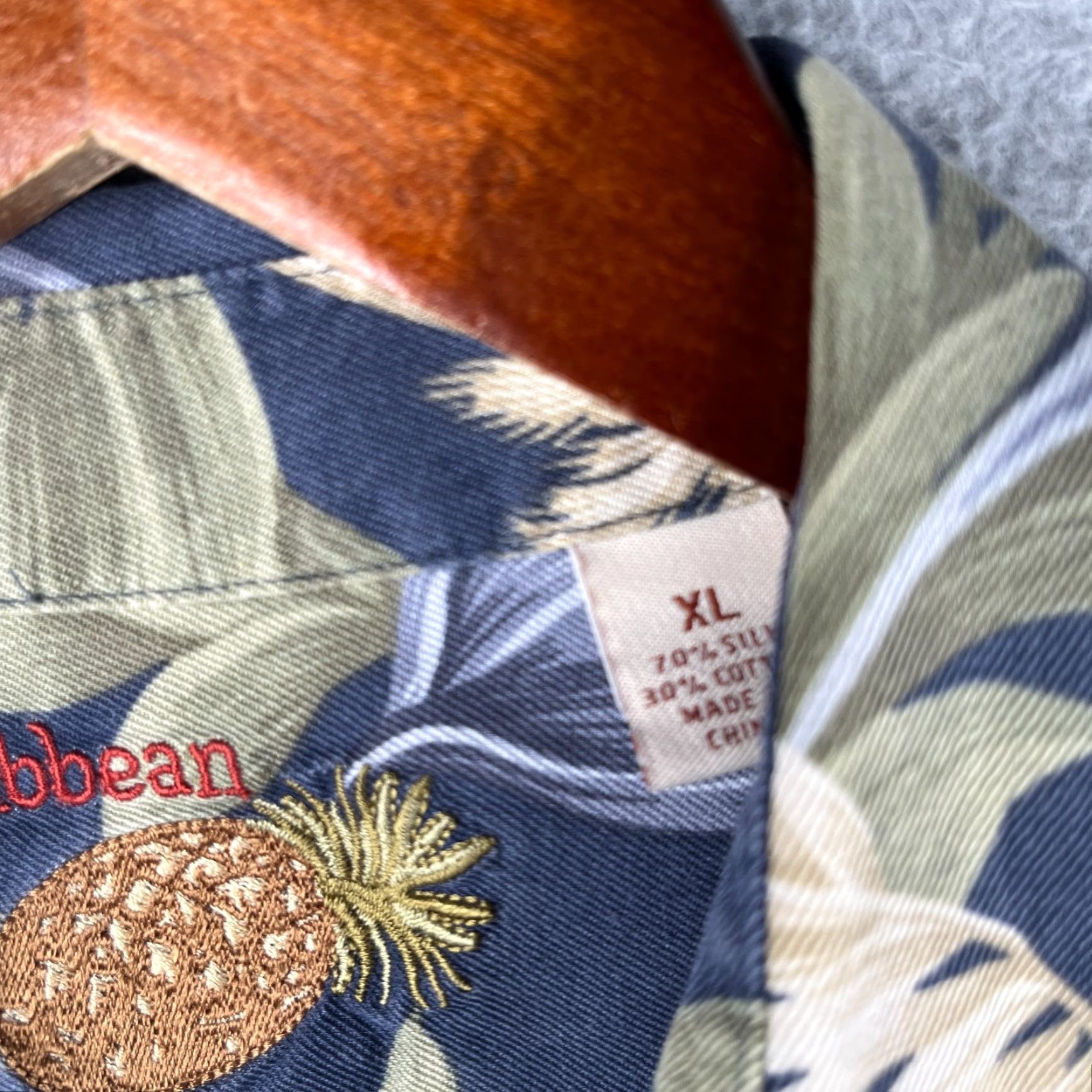 Vintage Caribbean Shirt XL Navy Hawaiian Silk Blend Button Up Short Sleeve Mens Size US XL / EU 56 / 4 - 5 Thumbnail