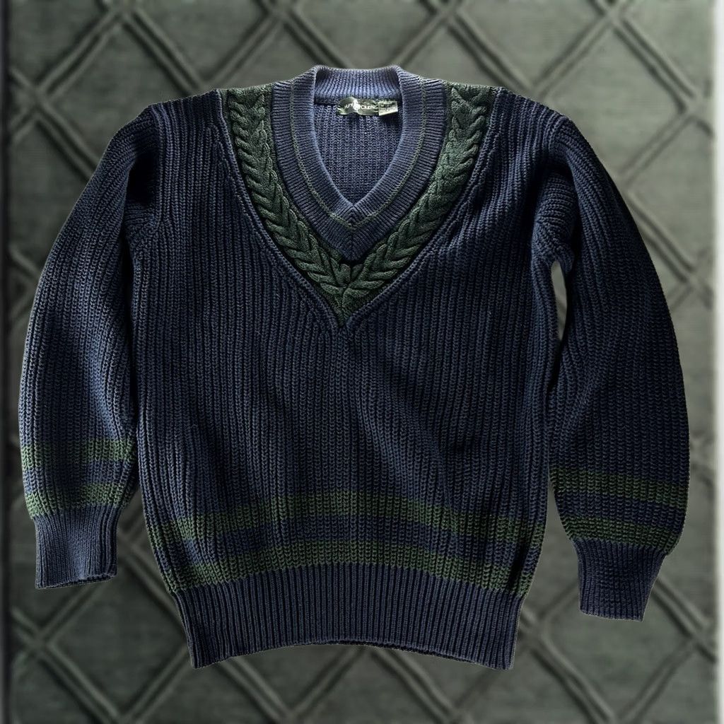 Vintage VTG Hunt Club Navy V-Neck Cable Knit Sweater Mens Medium 90s Pullover Knitting Crew Neck Knits Sweatner Winter Casual Mens Size US M / EU 48-50 / 2 - 1 Thumbnail