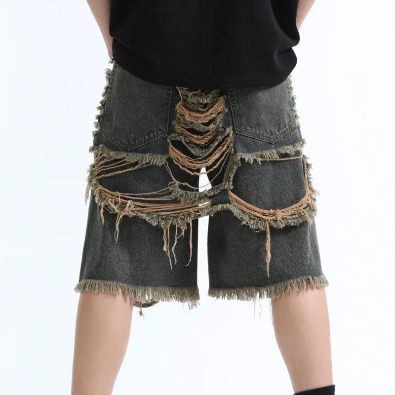 Japanese Brand Niche Tassel Frayed Torn Design Y2K Shorts Jorts Denim Size US 33 - 3 Thumbnail