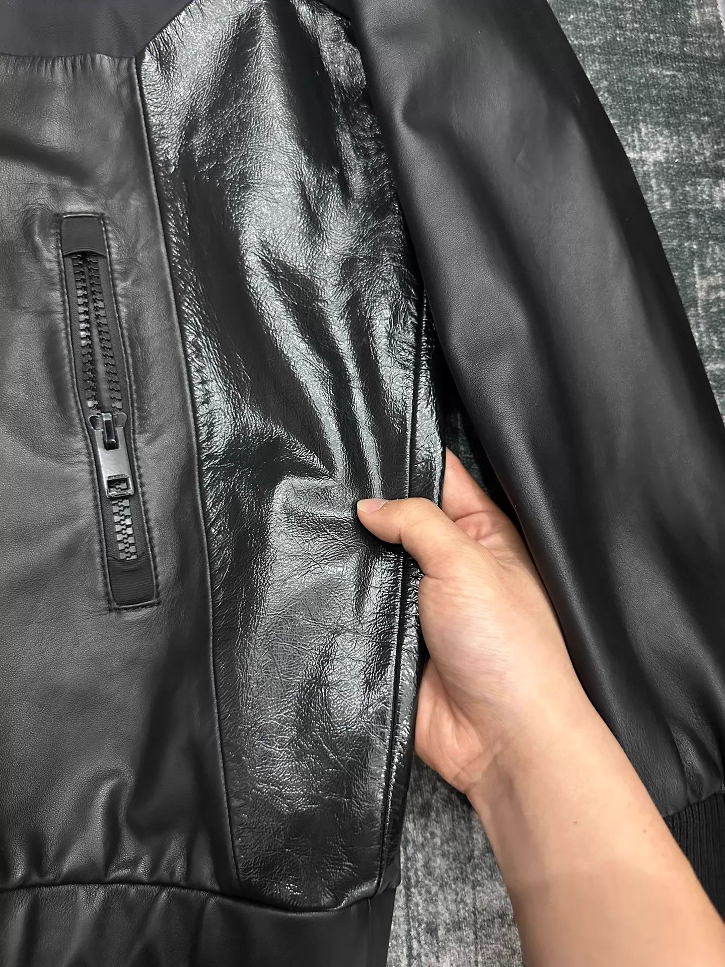 Diesel Diesel Black Sheepskin Waxed Leather Nylon Moto Jacket XXL Size US XXL / EU 58 / 5 - 5 Thumbnail
