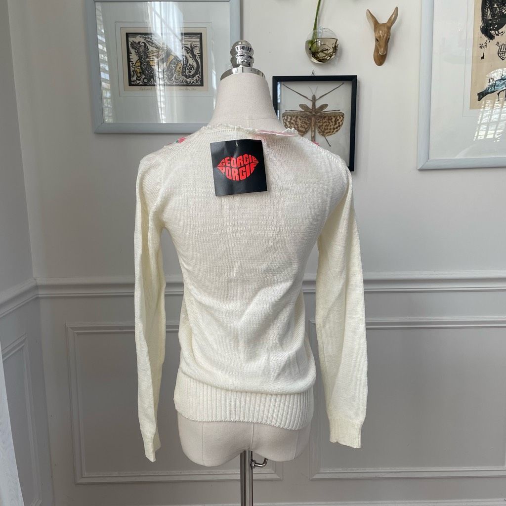 Vintage NWT NOS Vintage 70s Georgie Porgie Knit Sweater Embroidered Flowers XS Size XS / US 0-2 / IT 36-38 - 5 Thumbnail