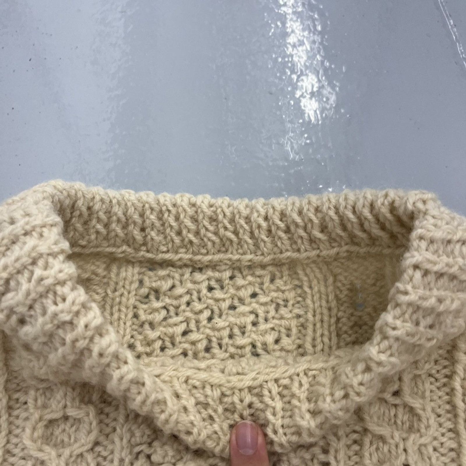 Other Vintage 80s Cream Wool Cable Knit Chunky Sweater Size US L / EU 52-54 / 3 - 3 Thumbnail