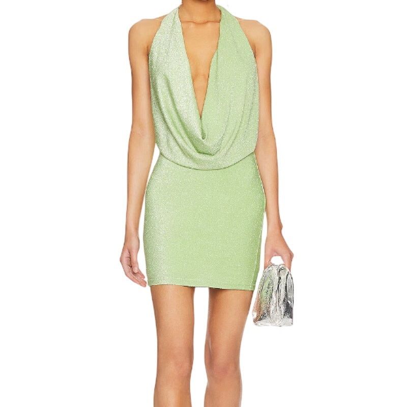 superdown Superdown Saffron Cowl Mini Dress in Mint Metallic, Size M Size M / US 6-8 / IT 42-44 - 1 Thumbnail